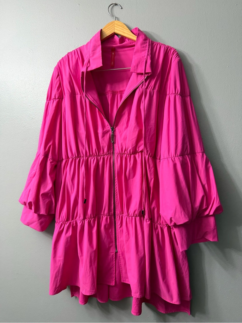 I C Collection Women's Pink Plus Size Shirring Blouson Sleeve Shirring Jacket 3x